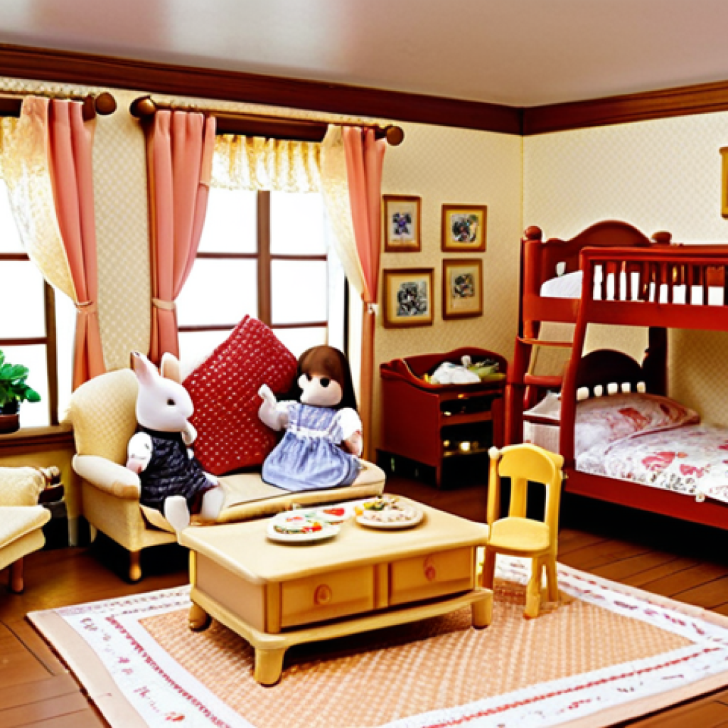 **Prompt:** A cozy, brightly lit Sylvanian Families house, expanded with multiple rooms and a small shop. Children are playing with the furniture, creating imaginative scenarios. Accessories and furniture sets are neatly arranged, showcasing the endless customization options. Focus on the details and the quality of the materials.