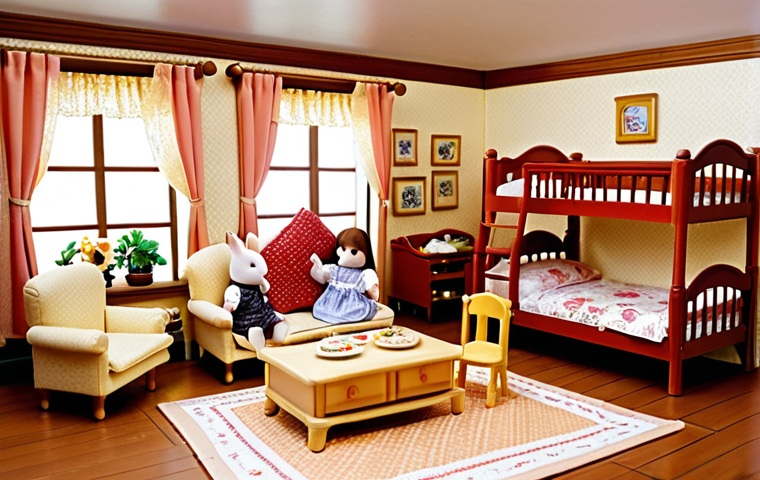 **Prompt:** A cozy, brightly lit Sylvanian Families house, expanded with multiple rooms and a small shop. Children are playing with the furniture, creating imaginative scenarios. Accessories and furniture sets are neatly arranged, showcasing the endless customization options. Focus on the details and the quality of the materials.